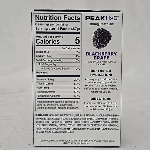 PEAK H2O By Stur ENERGY BlackBerry Grape 6 PACK 36 Count Drink Mix Enhancer - Picture 6 of 7